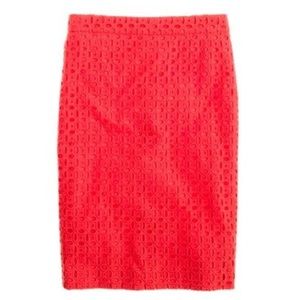 J. Crew Red Eyelet Pencil Skirt